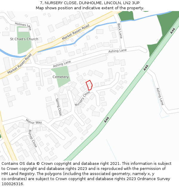 7, NURSERY CLOSE, DUNHOLME, LINCOLN, LN2 3UP: Location map and indicative extent of plot
