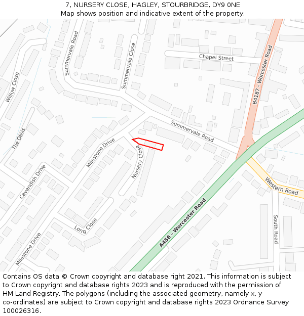 7, NURSERY CLOSE, HAGLEY, STOURBRIDGE, DY9 0NE: Location map and indicative extent of plot