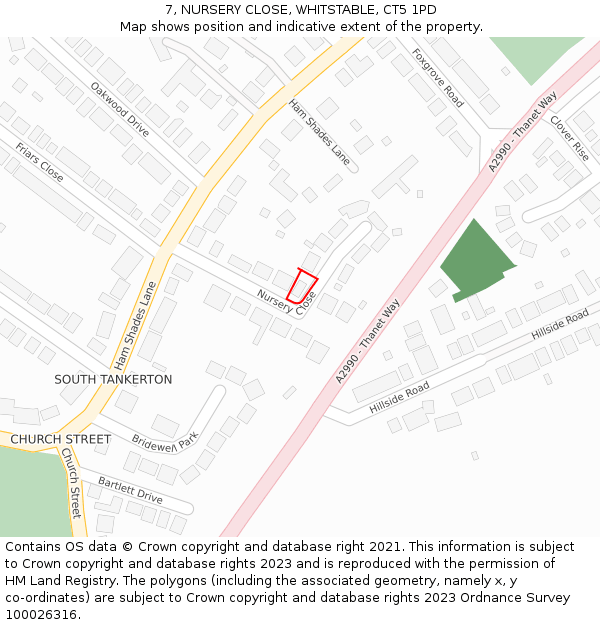 7, NURSERY CLOSE, WHITSTABLE, CT5 1PD: Location map and indicative extent of plot