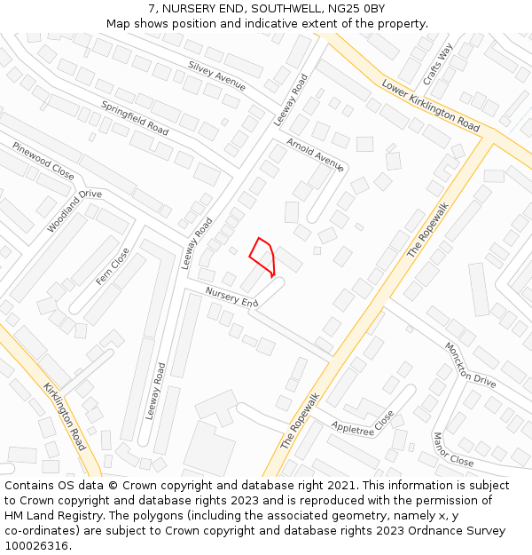 7, NURSERY END, SOUTHWELL, NG25 0BY: Location map and indicative extent of plot