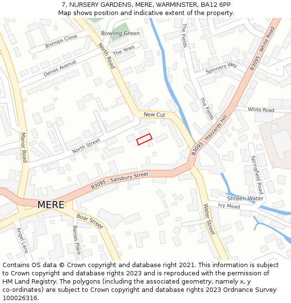 7, NURSERY GARDENS, MERE, WARMINSTER, BA12 6PP: Location map and indicative extent of plot