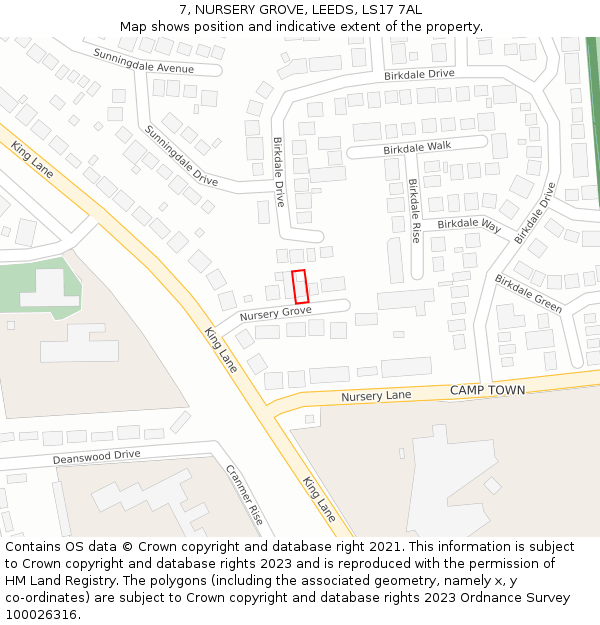 7, NURSERY GROVE, LEEDS, LS17 7AL: Location map and indicative extent of plot