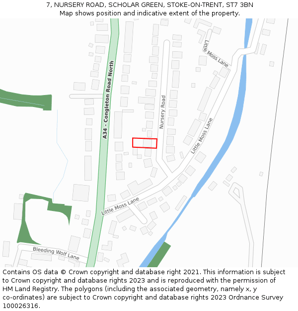 7, NURSERY ROAD, SCHOLAR GREEN, STOKE-ON-TRENT, ST7 3BN: Location map and indicative extent of plot