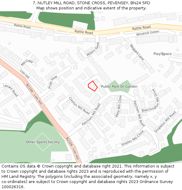 7, NUTLEY MILL ROAD, STONE CROSS, PEVENSEY, BN24 5PD: Location map and indicative extent of plot