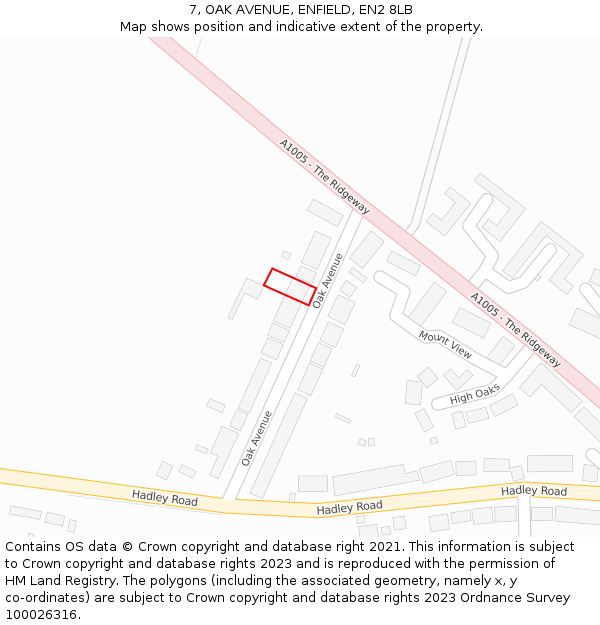 7, OAK AVENUE, ENFIELD, EN2 8LB: Location map and indicative extent of plot