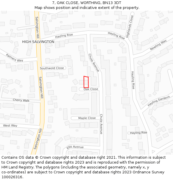 7, OAK CLOSE, WORTHING, BN13 3DT: Location map and indicative extent of plot