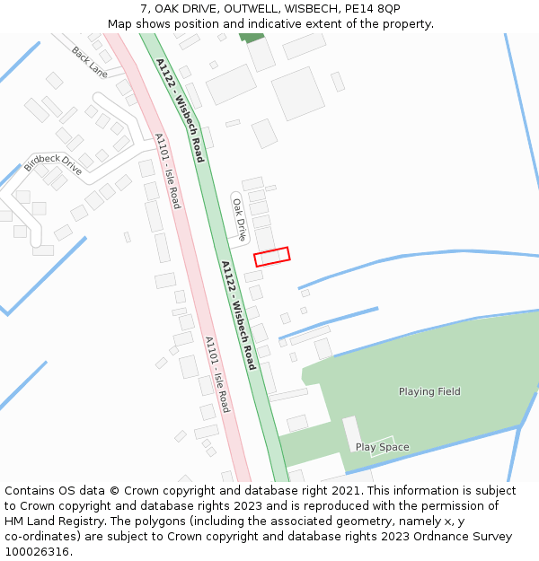 7, OAK DRIVE, OUTWELL, WISBECH, PE14 8QP: Location map and indicative extent of plot