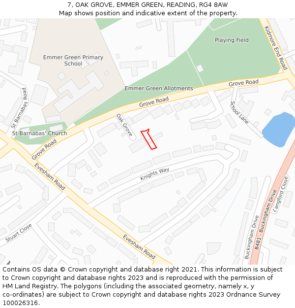 7, OAK GROVE, EMMER GREEN, READING, RG4 8AW: Location map and indicative extent of plot
