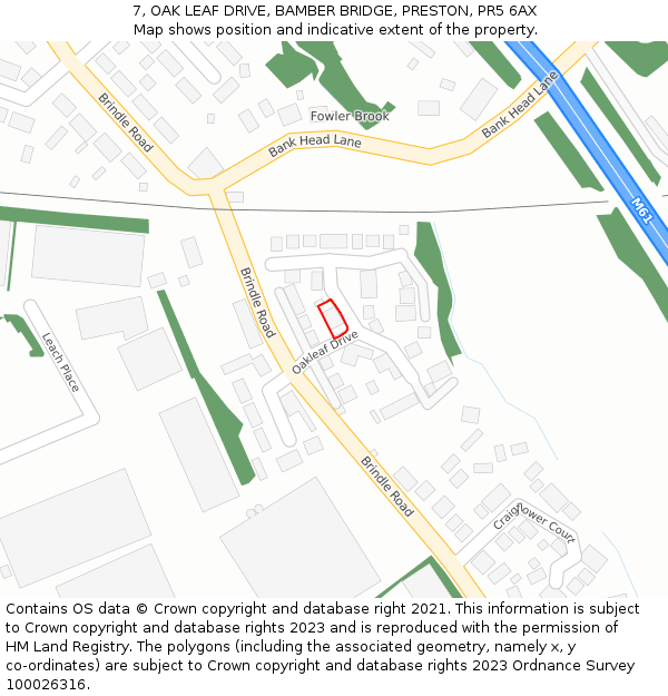 7, OAK LEAF DRIVE, BAMBER BRIDGE, PRESTON, PR5 6AX: Location map and indicative extent of plot