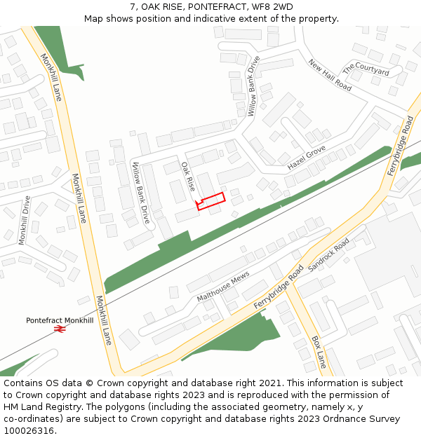 7, OAK RISE, PONTEFRACT, WF8 2WD: Location map and indicative extent of plot