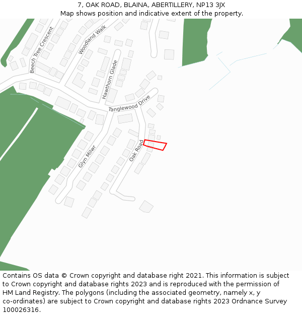 7, OAK ROAD, BLAINA, ABERTILLERY, NP13 3JX: Location map and indicative extent of plot