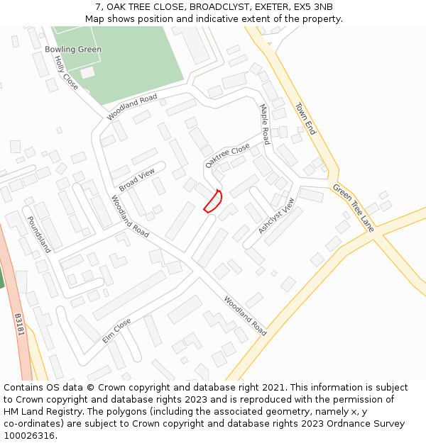 7, OAK TREE CLOSE, BROADCLYST, EXETER, EX5 3NB: Location map and indicative extent of plot