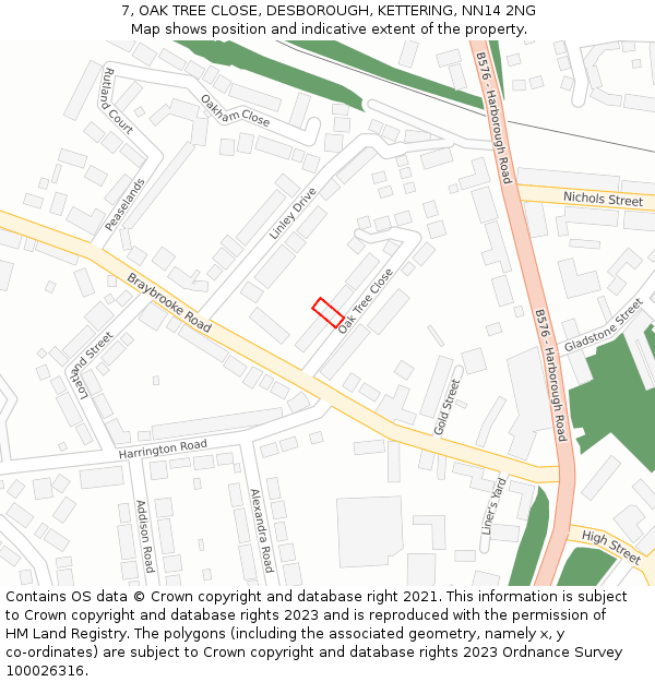 7, OAK TREE CLOSE, DESBOROUGH, KETTERING, NN14 2NG: Location map and indicative extent of plot