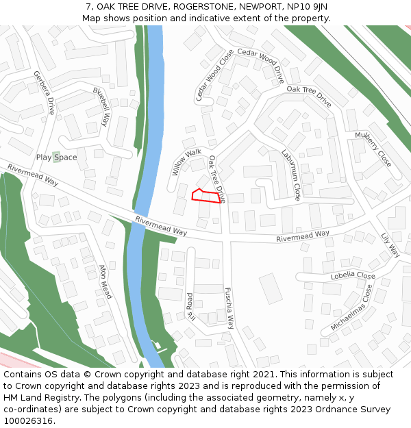 7, OAK TREE DRIVE, ROGERSTONE, NEWPORT, NP10 9JN: Location map and indicative extent of plot