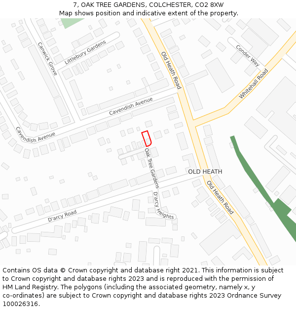 7, OAK TREE GARDENS, COLCHESTER, CO2 8XW: Location map and indicative extent of plot