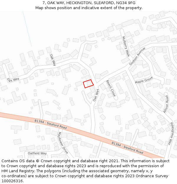 7, OAK WAY, HECKINGTON, SLEAFORD, NG34 9FG: Location map and indicative extent of plot
