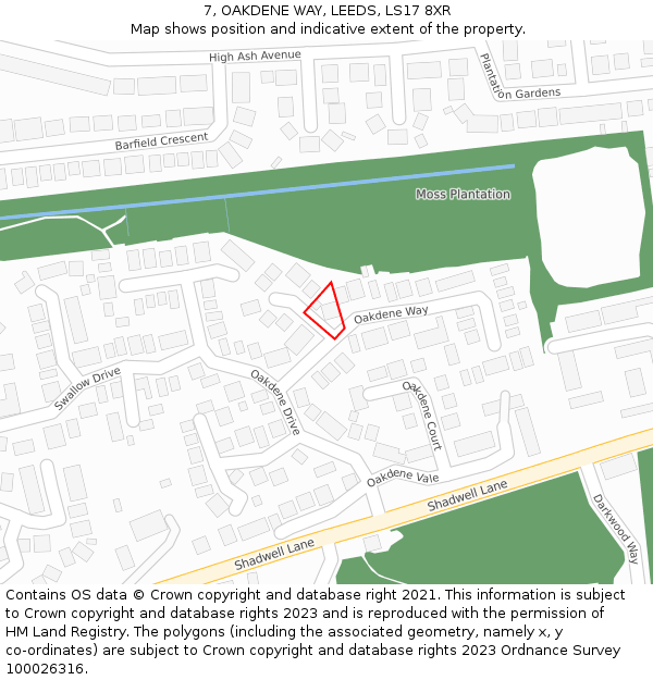 7, OAKDENE WAY, LEEDS, LS17 8XR: Location map and indicative extent of plot