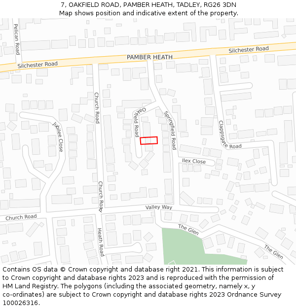 7, OAKFIELD ROAD, PAMBER HEATH, TADLEY, RG26 3DN: Location map and indicative extent of plot