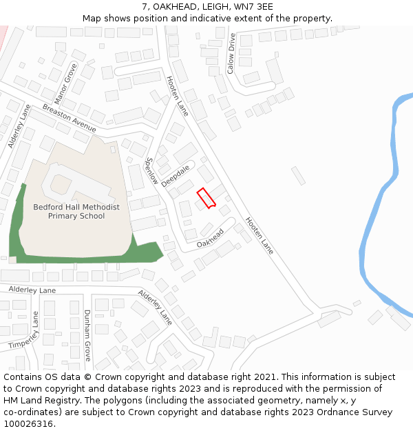 7, OAKHEAD, LEIGH, WN7 3EE: Location map and indicative extent of plot