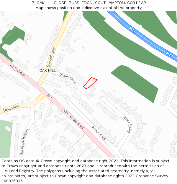 7, OAKHILL CLOSE, BURSLEDON, SOUTHAMPTON, SO31 1AP: Location map and indicative extent of plot
