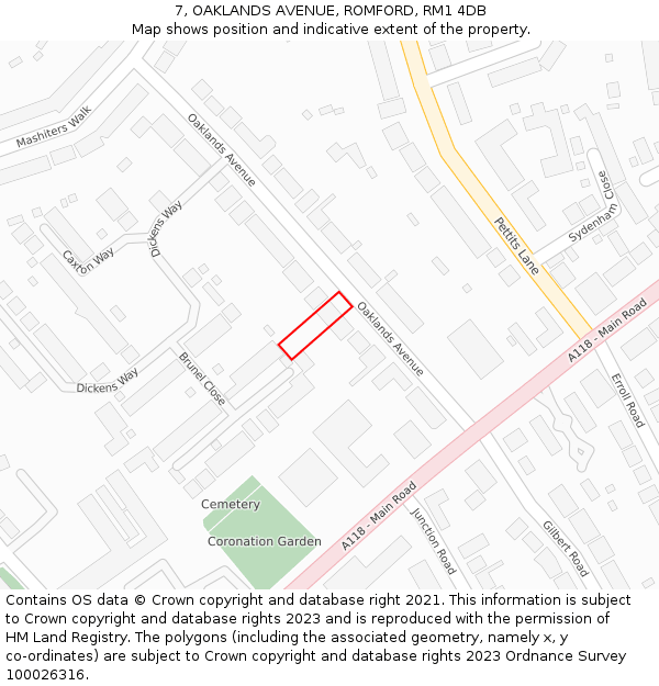 7, OAKLANDS AVENUE, ROMFORD, RM1 4DB: Location map and indicative extent of plot