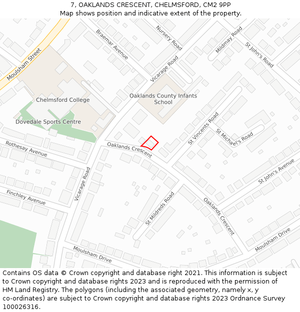 7, OAKLANDS CRESCENT, CHELMSFORD, CM2 9PP: Location map and indicative extent of plot