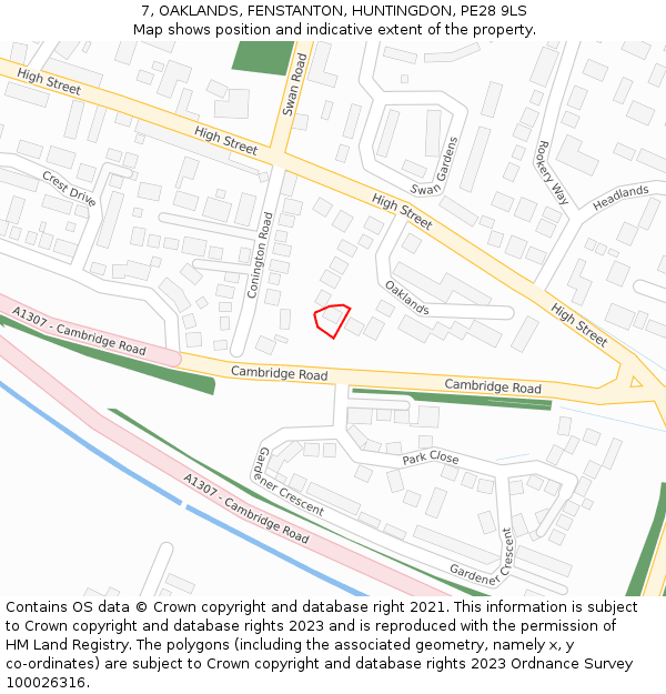 7, OAKLANDS, FENSTANTON, HUNTINGDON, PE28 9LS: Location map and indicative extent of plot