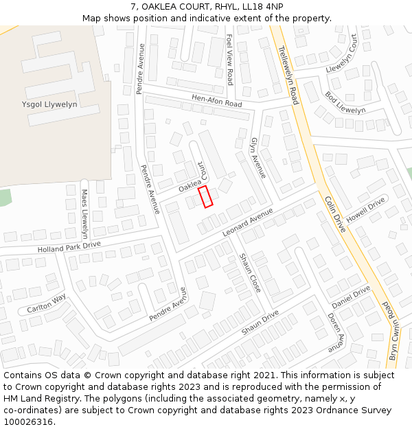 7, OAKLEA COURT, RHYL, LL18 4NP: Location map and indicative extent of plot