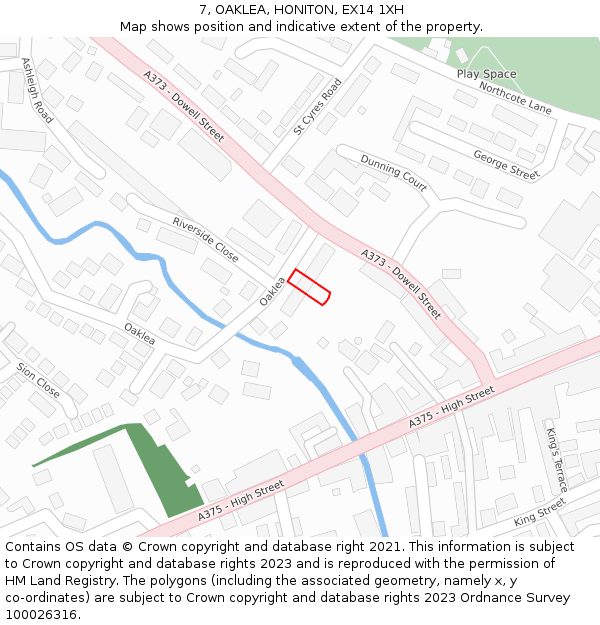 7, OAKLEA, HONITON, EX14 1XH: Location map and indicative extent of plot