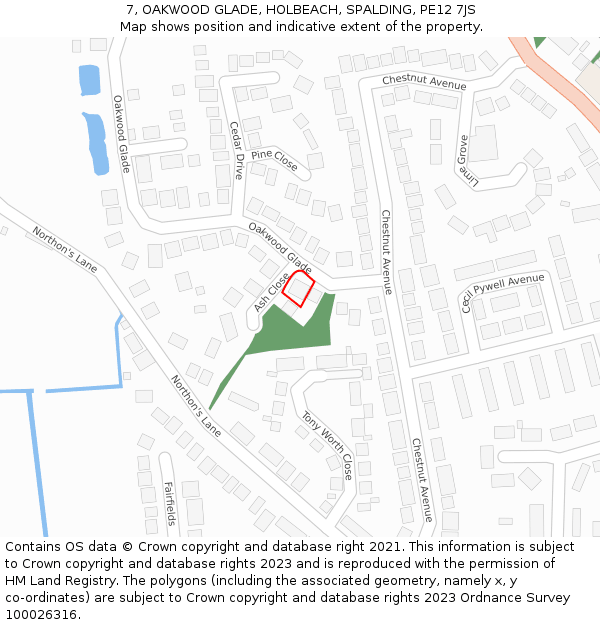 7, OAKWOOD GLADE, HOLBEACH, SPALDING, PE12 7JS: Location map and indicative extent of plot
