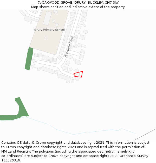 7, OAKWOOD GROVE, DRURY, BUCKLEY, CH7 3JW: Location map and indicative extent of plot