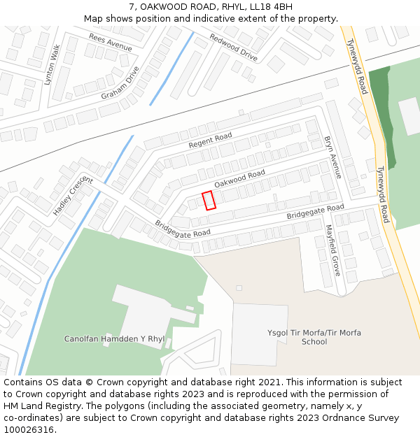 7, OAKWOOD ROAD, RHYL, LL18 4BH: Location map and indicative extent of plot