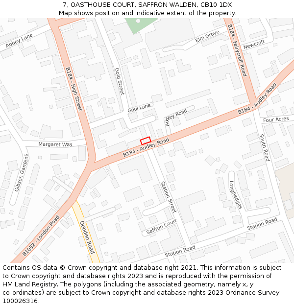 7, OASTHOUSE COURT, SAFFRON WALDEN, CB10 1DX: Location map and indicative extent of plot