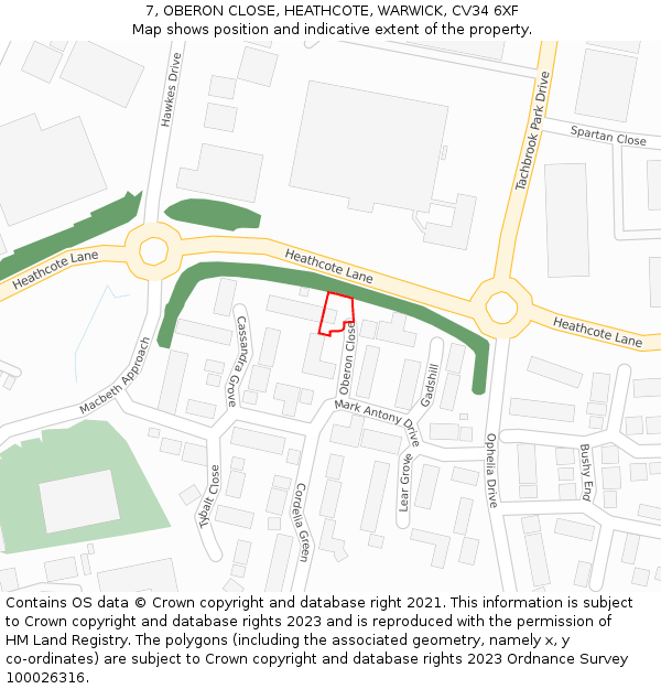 7, OBERON CLOSE, HEATHCOTE, WARWICK, CV34 6XF: Location map and indicative extent of plot