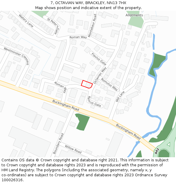 7, OCTAVIAN WAY, BRACKLEY, NN13 7HX: Location map and indicative extent of plot