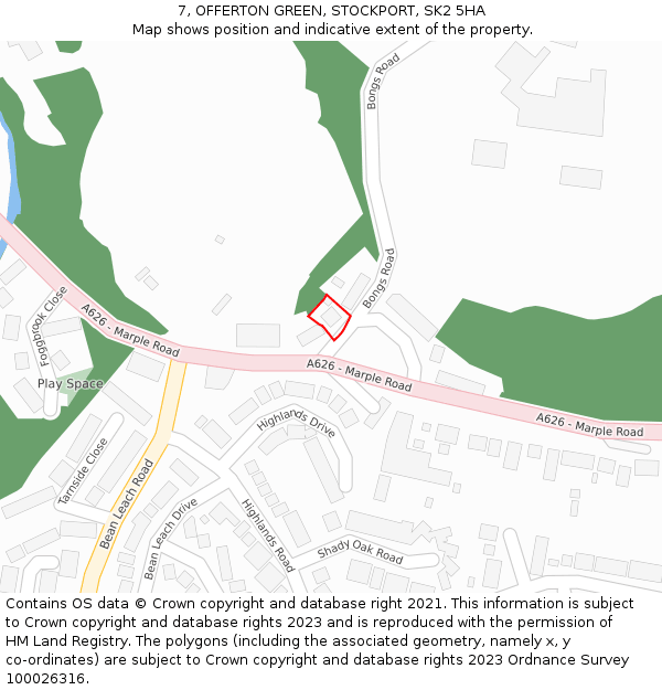 7, OFFERTON GREEN, STOCKPORT, SK2 5HA: Location map and indicative extent of plot