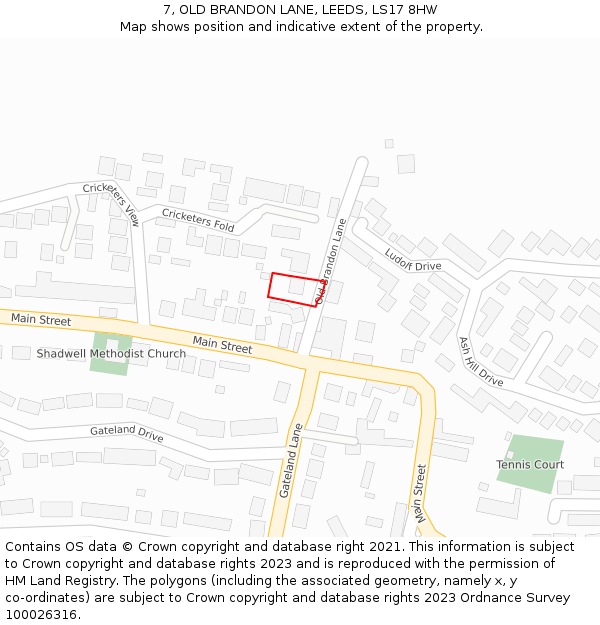 7, OLD BRANDON LANE, LEEDS, LS17 8HW: Location map and indicative extent of plot