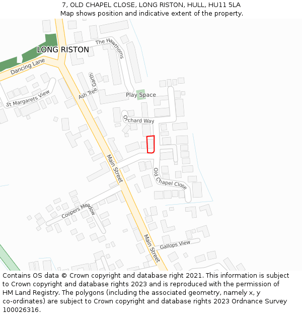 7, OLD CHAPEL CLOSE, LONG RISTON, HULL, HU11 5LA: Location map and indicative extent of plot