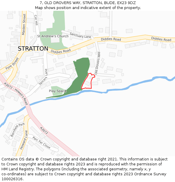 7, OLD DROVERS WAY, STRATTON, BUDE, EX23 9DZ: Location map and indicative extent of plot