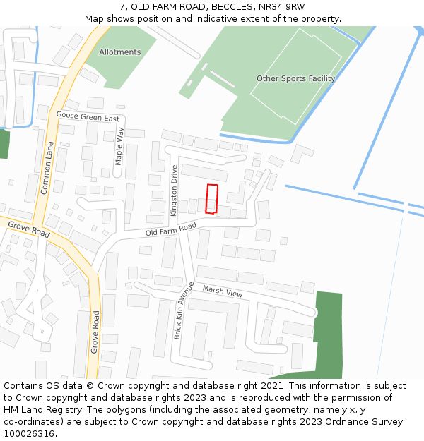 7, OLD FARM ROAD, BECCLES, NR34 9RW: Location map and indicative extent of plot