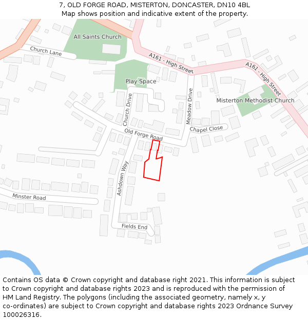 7, OLD FORGE ROAD, MISTERTON, DONCASTER, DN10 4BL: Location map and indicative extent of plot