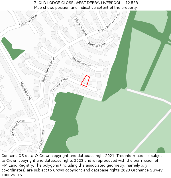 7, OLD LODGE CLOSE, WEST DERBY, LIVERPOOL, L12 5FB: Location map and indicative extent of plot