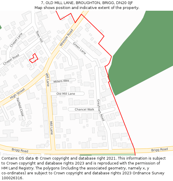 7, OLD MILL LANE, BROUGHTON, BRIGG, DN20 0JF: Location map and indicative extent of plot