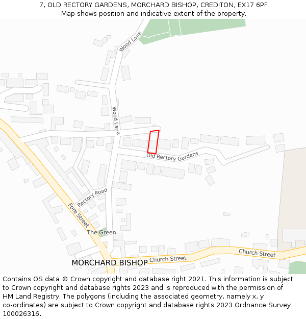 7, OLD RECTORY GARDENS, MORCHARD BISHOP, CREDITON, EX17 6PF: Location map and indicative extent of plot