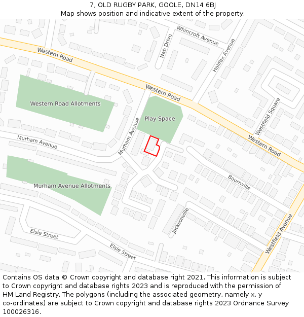 7, OLD RUGBY PARK, GOOLE, DN14 6BJ: Location map and indicative extent of plot