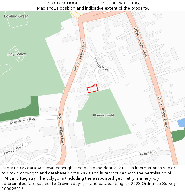 7, OLD SCHOOL CLOSE, PERSHORE, WR10 1RG: Location map and indicative extent of plot