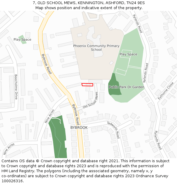 7, OLD SCHOOL MEWS, KENNINGTON, ASHFORD, TN24 9ES: Location map and indicative extent of plot