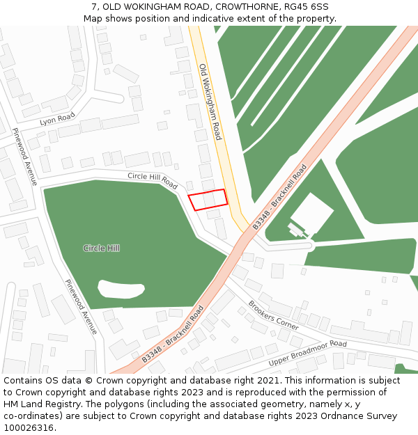 7, OLD WOKINGHAM ROAD, CROWTHORNE, RG45 6SS: Location map and indicative extent of plot