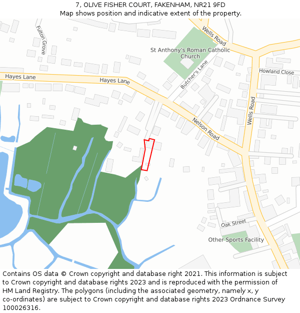 7, OLIVE FISHER COURT, FAKENHAM, NR21 9FD: Location map and indicative extent of plot