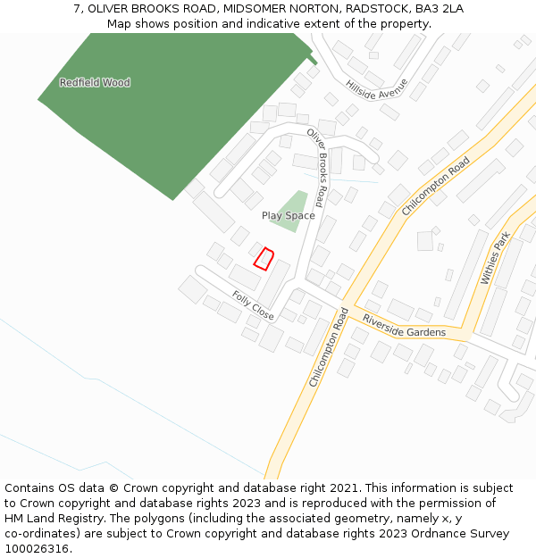 7, OLIVER BROOKS ROAD, MIDSOMER NORTON, RADSTOCK, BA3 2LA: Location map and indicative extent of plot